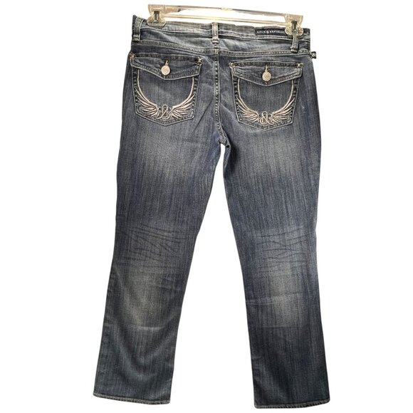 Rock & Republic Kendall Mid-Rise Jeans 10 Straight Leg Denim Button Flap Pockets - Picture 2 of 15